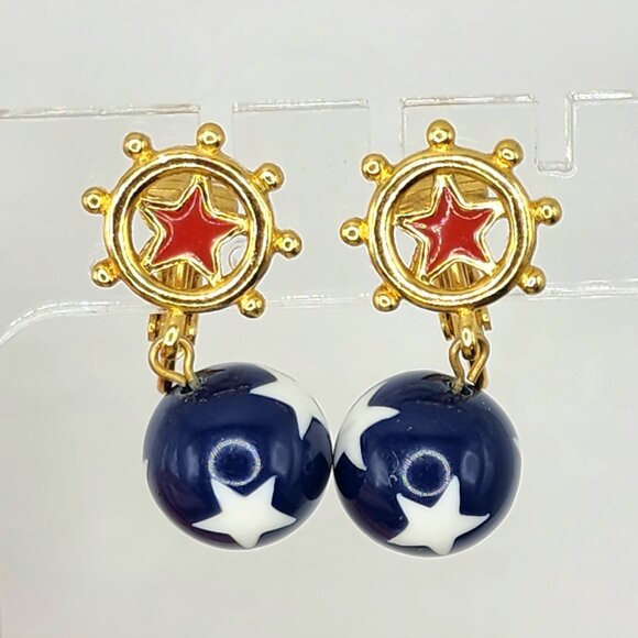 Vintage Avon "Star Spangle Dangle" 1992 Patriotic Ships Wheel Clip-On Earrings - Picture 2 of 5